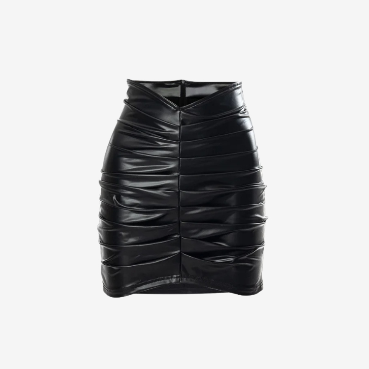 Faux Leather Scrunched Skirt